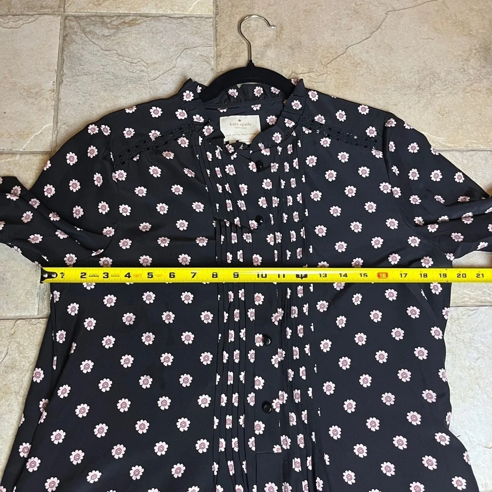 Kate Spade New York Ditzy Silk Shift Dress M Black Daisy Fall Preppy Old Money